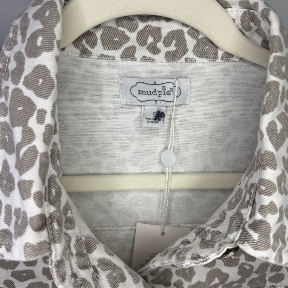 Mud Pie NWT Women's Shaw Boyfriend Jacket White Leopard Sz S - Picture 5 of 8